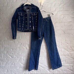 Vintage Ultra Pink Studded Denim Set - Jacket S & Jeans 5 - 100% Cotton